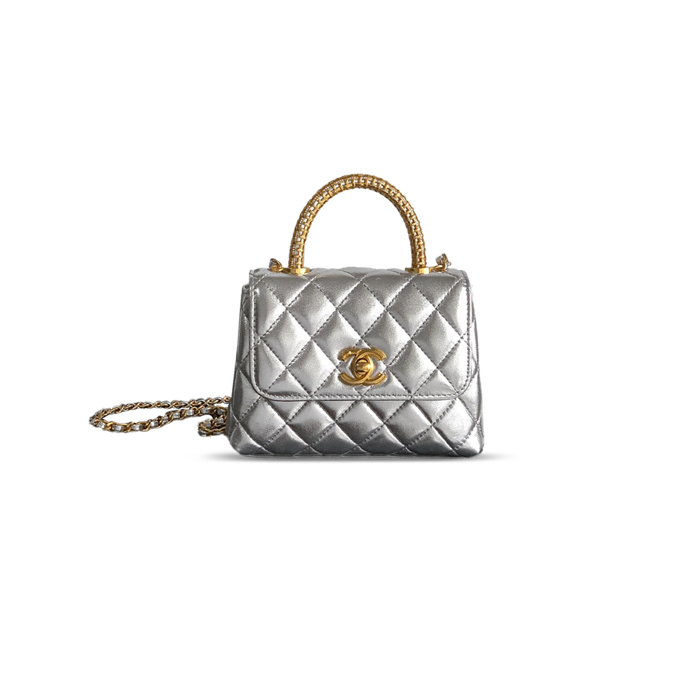 CHANEL 25A CALFSKIN QUILTED TOP HANDLE FLAP BAG 103721 (14*11.5*5.5cm)